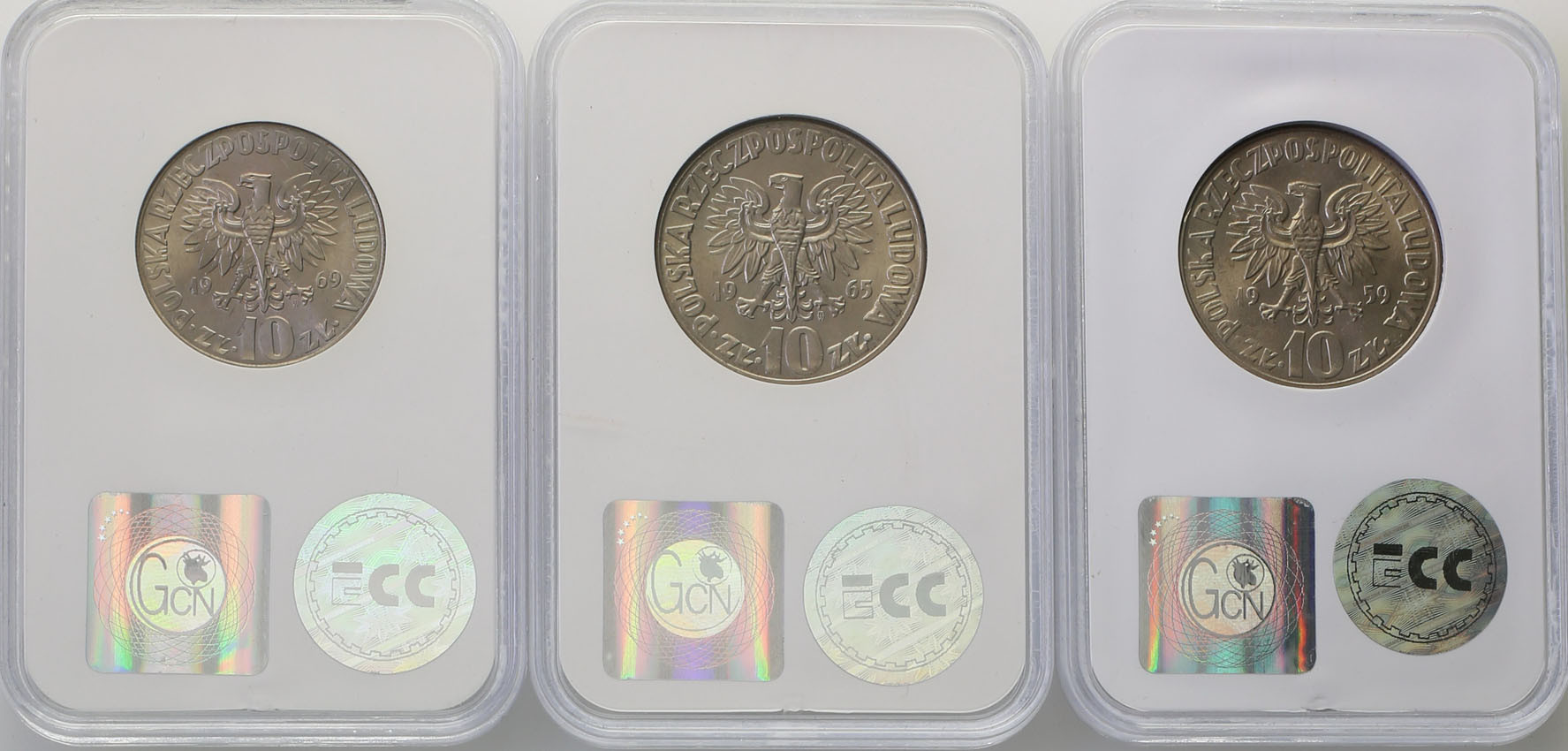 PRL. Zestaw monet 10 złotych M. Kopernik 1959, 1965, 1969 - 3 sztuki